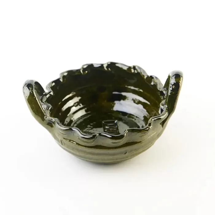 Large green clay saucepan