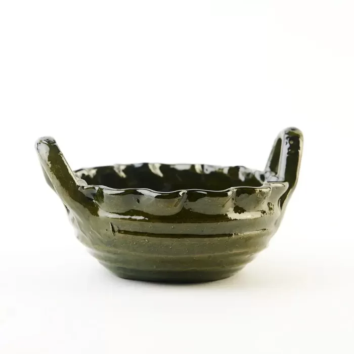 Large green clay saucepan