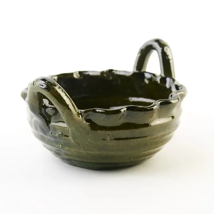 Large green clay saucepan