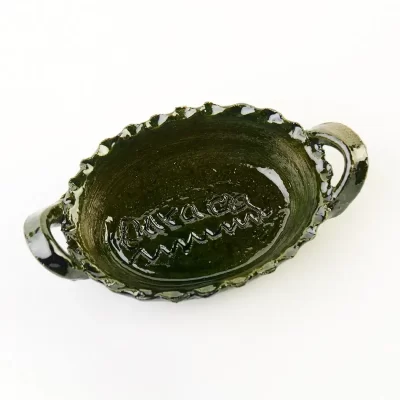 Oval green clay saucepan