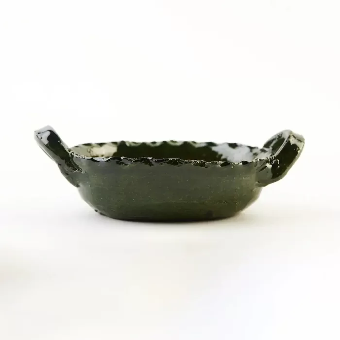Oval green clay saucepan