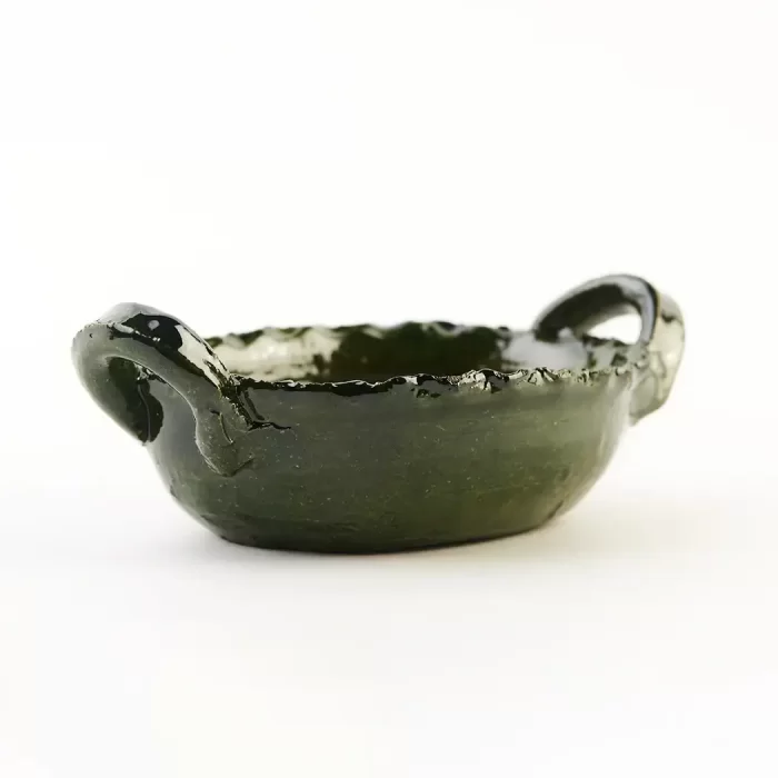 Oval green clay saucepan