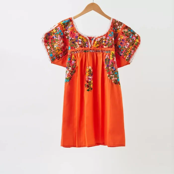 Huipil Orange with embroidery of San Antonino