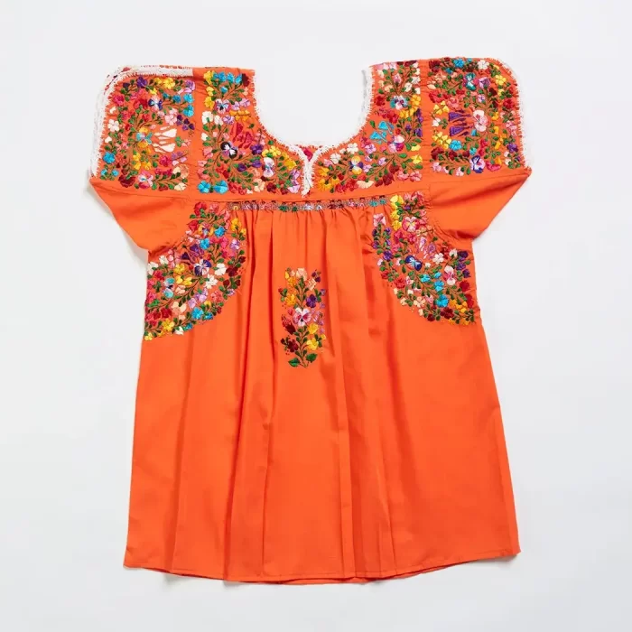 Huipil Orange with embroidery of San Antonino