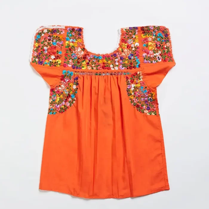 Huipil Orange with embroidery of San Antonino