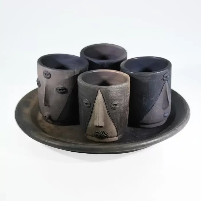 Juego de 4 Mezcaleros con Plato y Caja