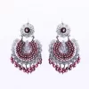 Filigree earrings with garnet banded front hoop earrings