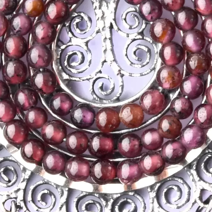 Filigree earrings with garnet banded front hoop earrings