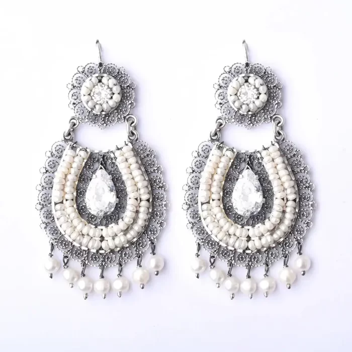 Filigree earrings in the form of white zirconia hoops