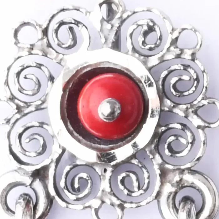 Small filigree earrings, with front hoops with red band