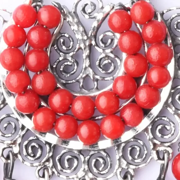 Small filigree earrings, with front hoops with red band