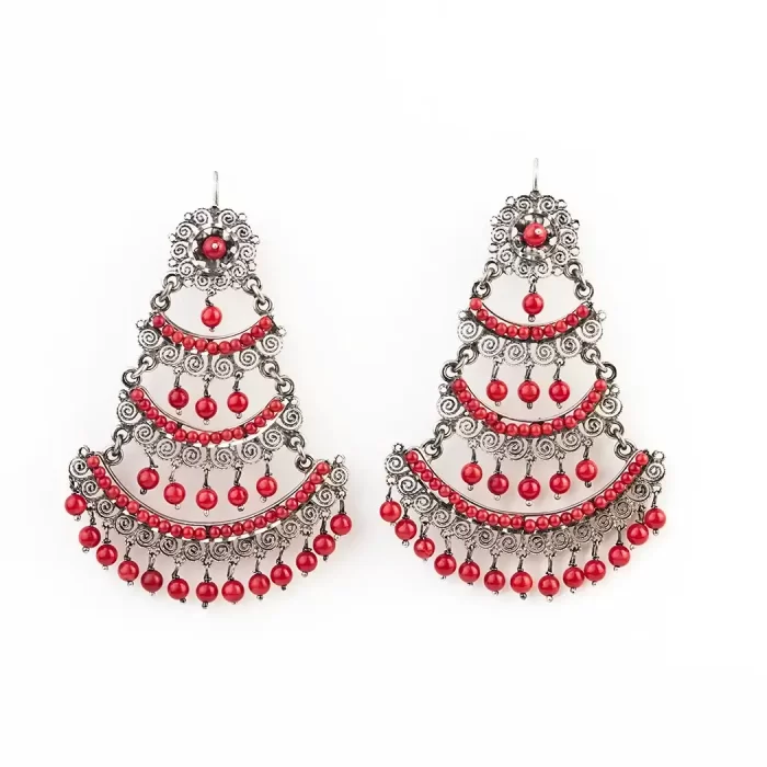 Aretes de filigrana con hamaca y piedra roja