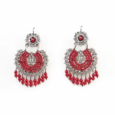 Aretes filigrana con aros y piedra de coral