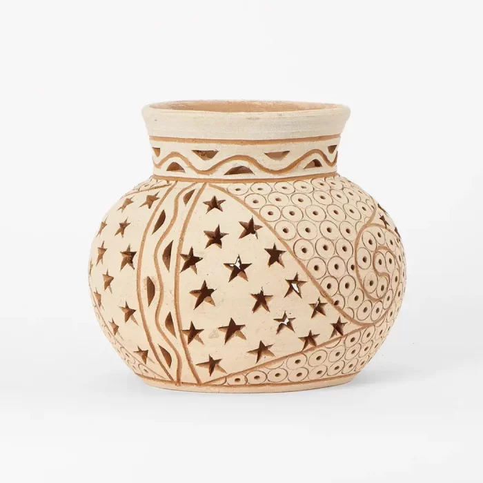 Medium white clay pot with openwork