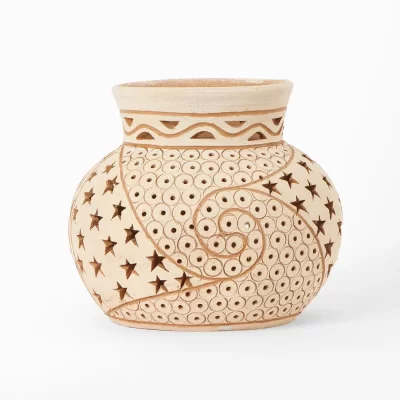 Medium white clay pot with openwork