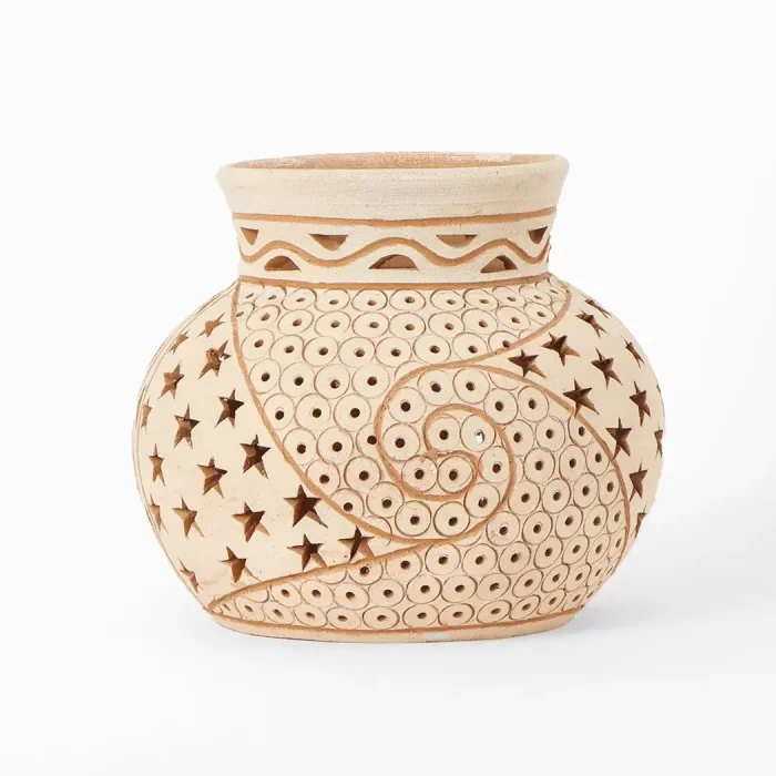 Medium white clay pot with openwork