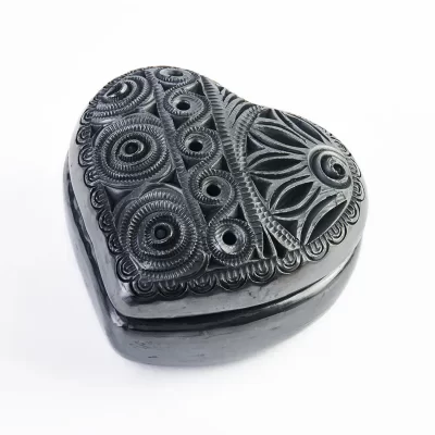 Heart #4: Handmade Black Mud Jewelry Box - Unique Designs