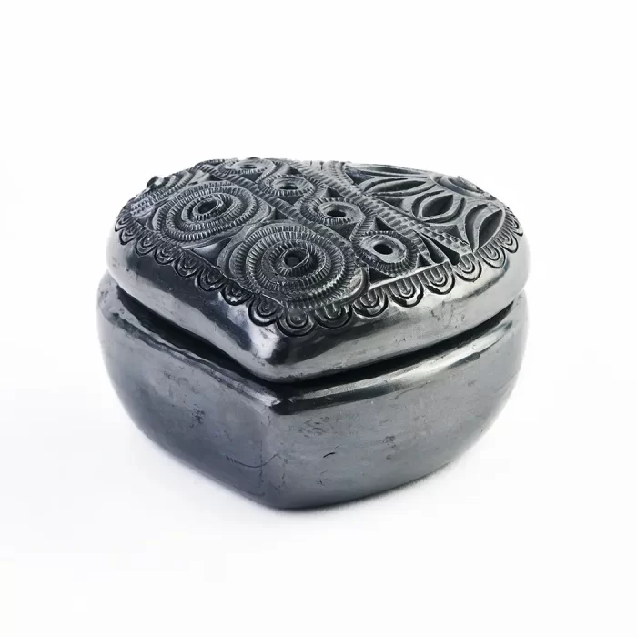 Heart #4: Handmade Black Mud Jewelry Box - Unique Designs