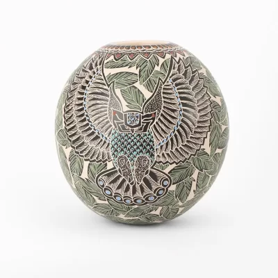 Pot with sgraffito owl