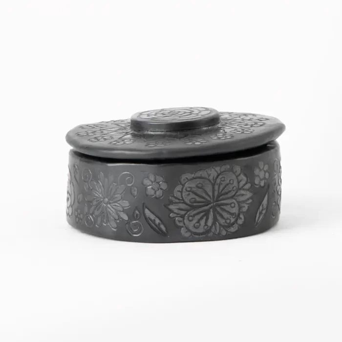 Round black clay jewelry box