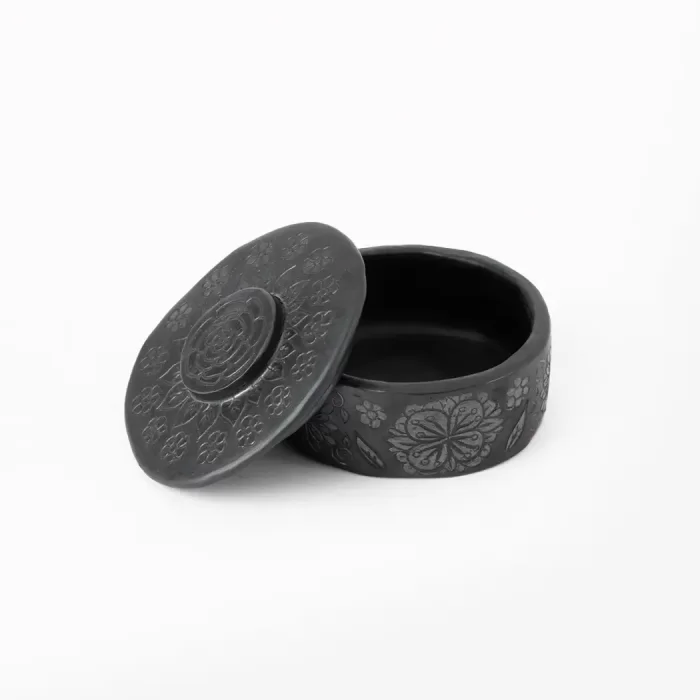 Round black clay jewelry box