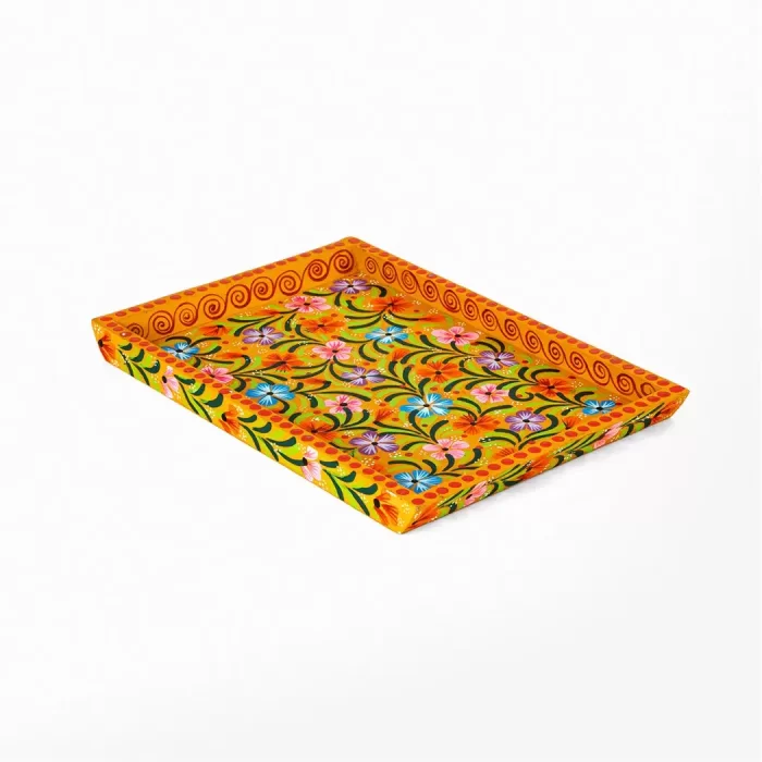 Joyero grande de madera en color naranja con decorado artesanal