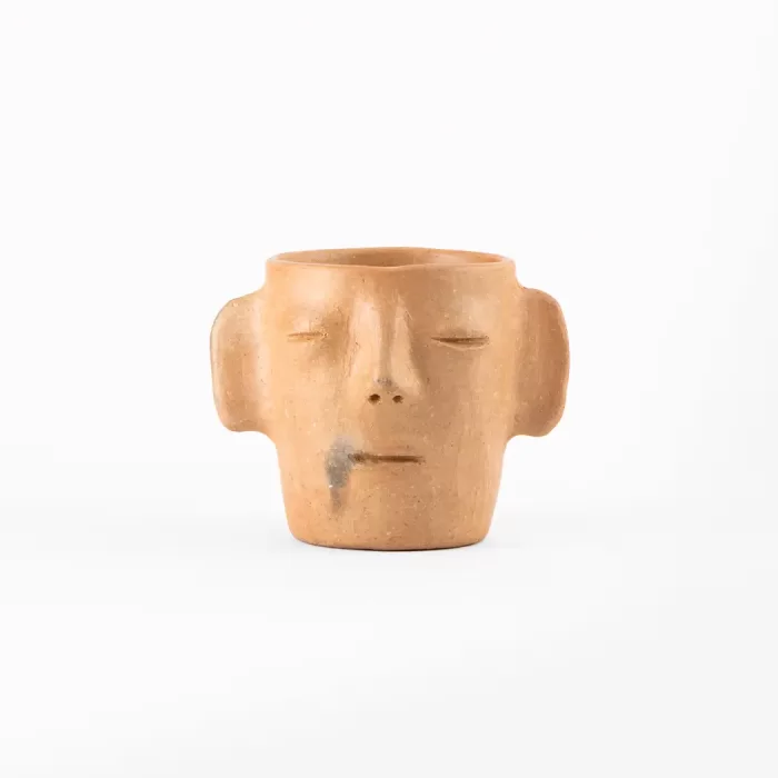 Vase with face and ears of natural clay