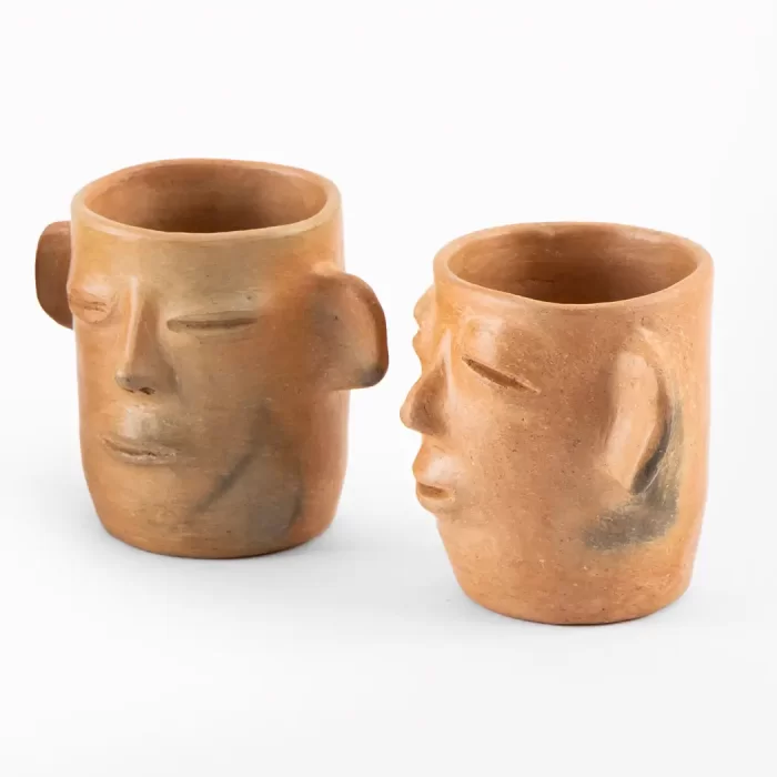 Vase with face and ears of natural clay