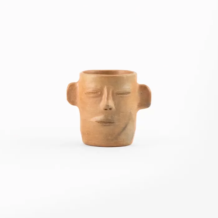 Vase with face and ears of natural clay