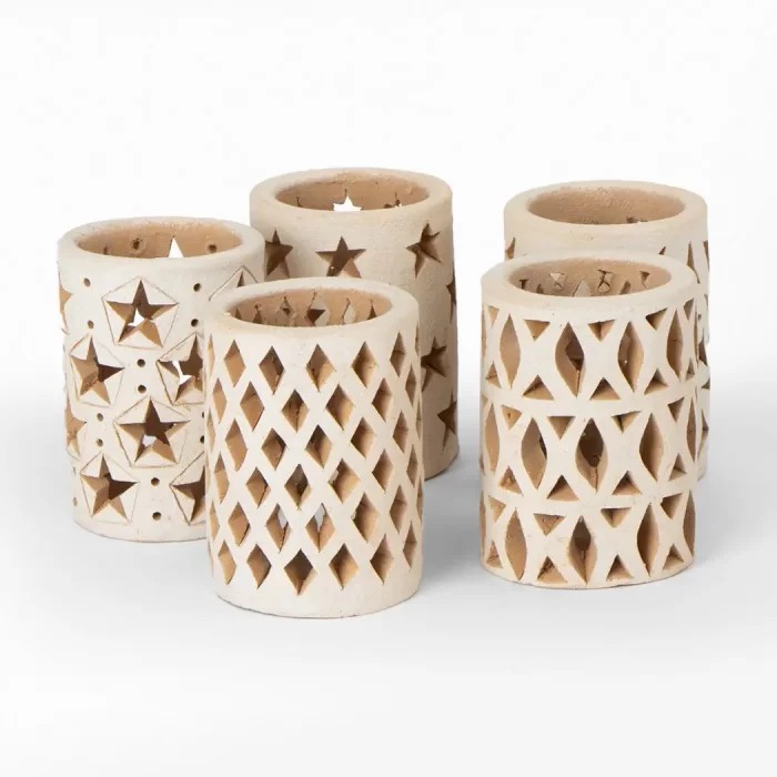 Openwork clay candle holder