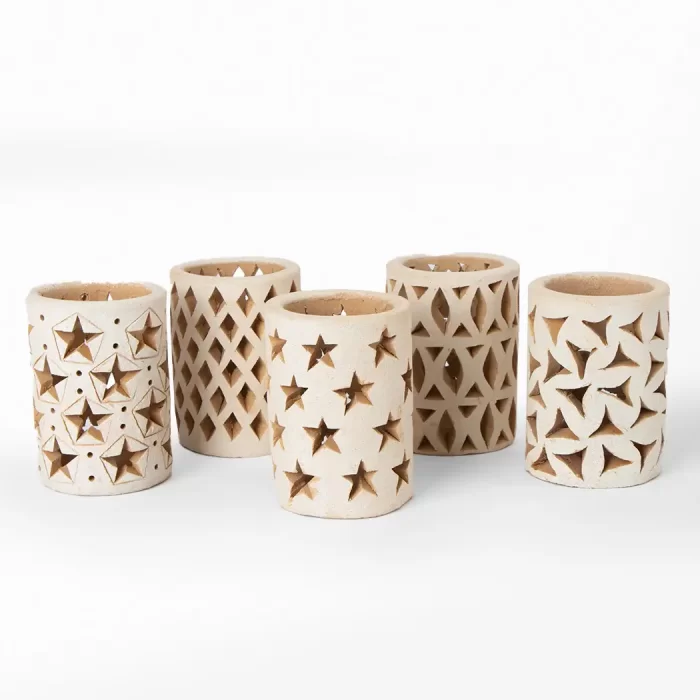 Openwork clay candle holder
