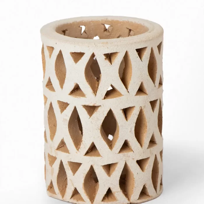 Openwork clay candle holder