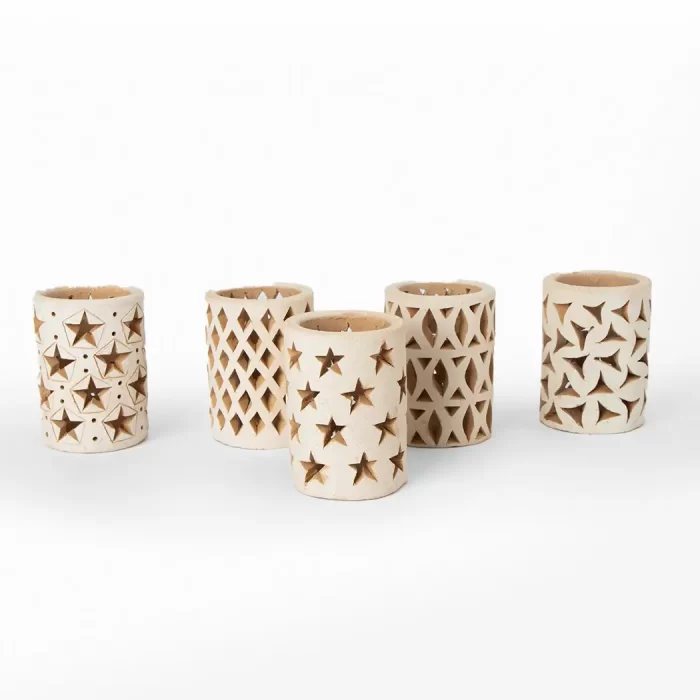 Openwork clay candle holder