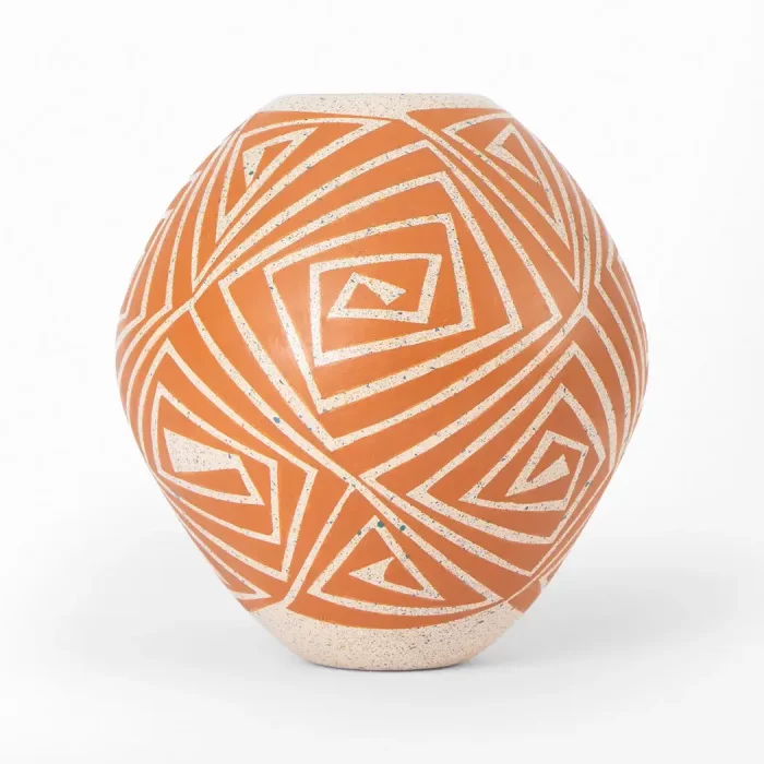Mata Ortíz tall orange ceramic pot