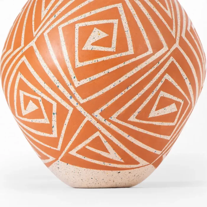 Mata Ortíz tall orange ceramic pot
