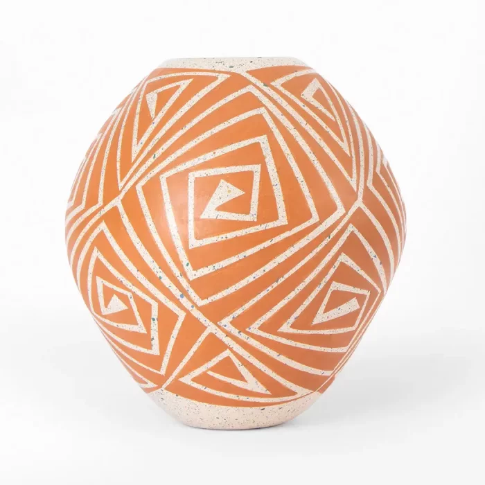 Mata Ortíz tall orange ceramic pot