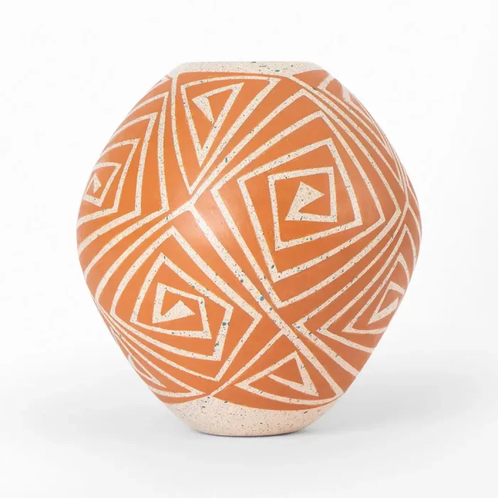 Mata Ortíz tall orange ceramic pot