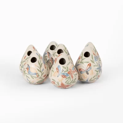 Ceramic honeycomb pot with multicolored design of birds and insects