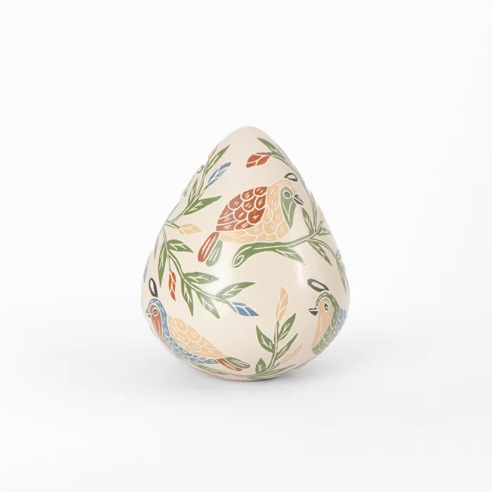 Ceramic honeycomb pot with multicolored design of birds and insects