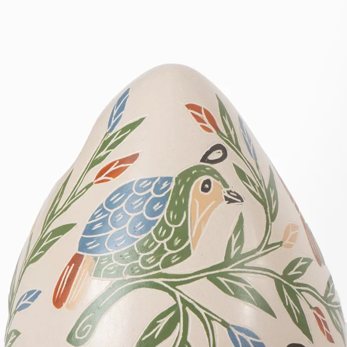 Ceramic honeycomb pot with multicolored design of birds and insects