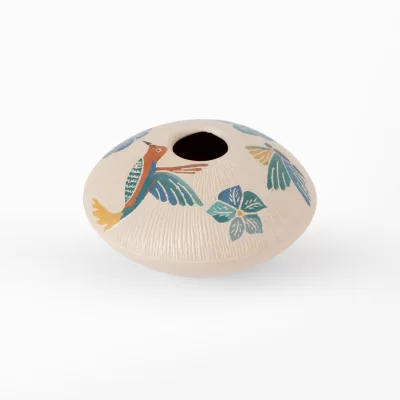 Round pot "Hummingbird with flowers" ceramic Mata Ortíz