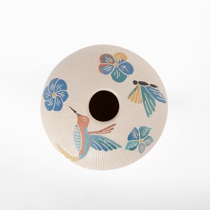 Round pot "Hummingbird with flowers" ceramic Mata Ortíz