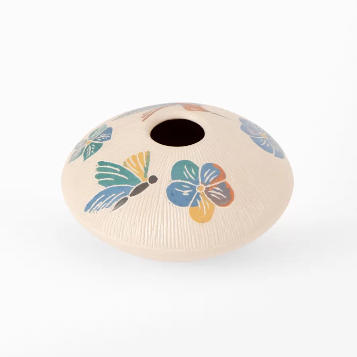 Round pot "Hummingbird with flowers" ceramic Mata Ortíz
