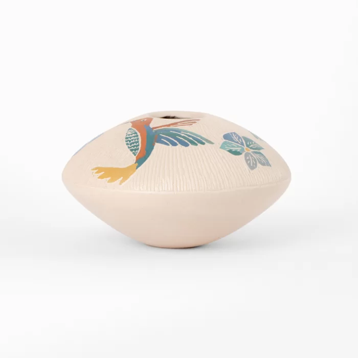 Round pot "Hummingbird with flowers" ceramic Mata Ortíz