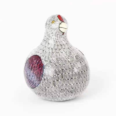 Bule with handmade decoration "Little white hen".