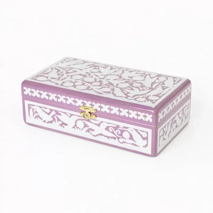 Joyero con cerrojo con decorado Olinalá, color lila