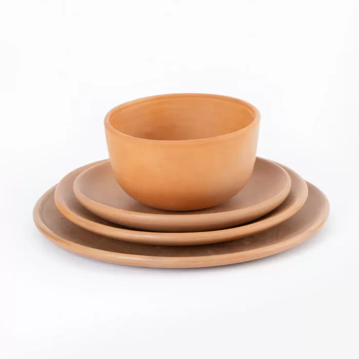 Vajilla de barro terracota, 16 piezas para 4 personas