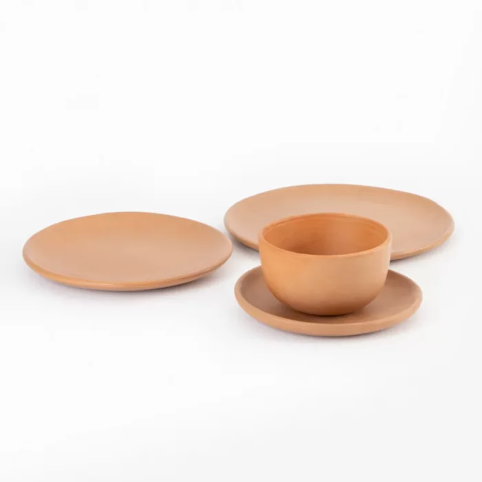 Vajilla de barro terracota, 16 piezas para 4 personas