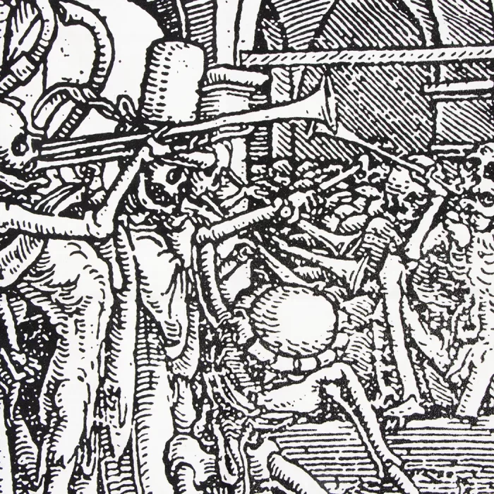 Ecru bandana with design "The Dance of Death: bones of all men".