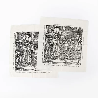 Ecru bandana with design "The Dance of Death: bones of all men".